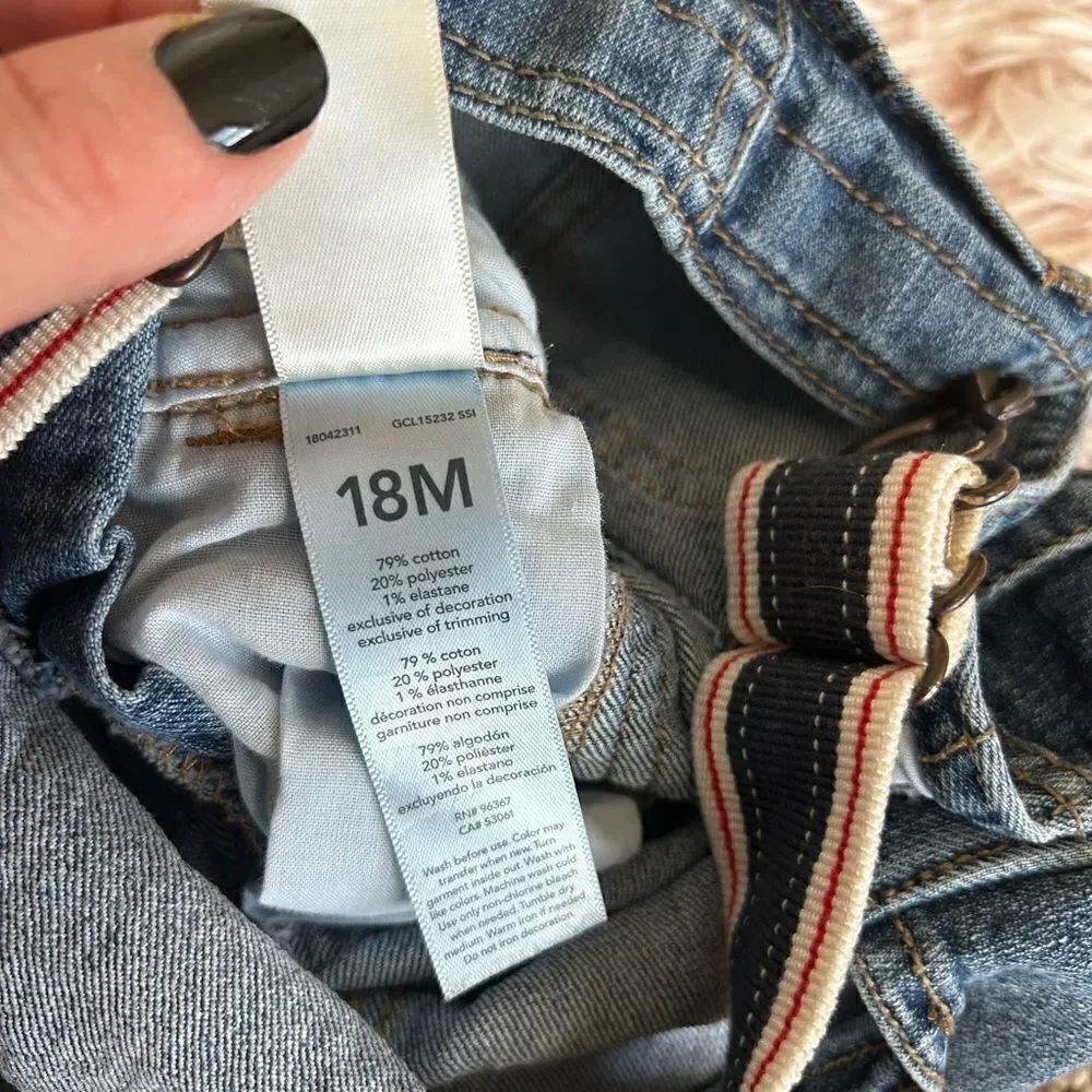 Oshkosh B’gosh Blue Jean Denim Vestbak Stripe Strap Overalls Baby‎ Sz 18 Mo